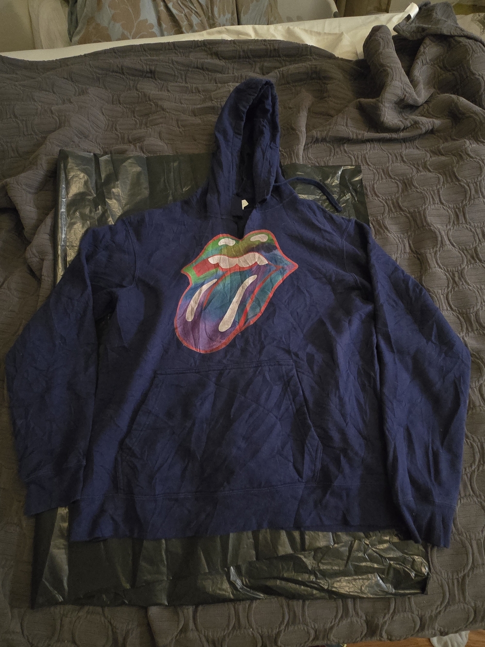 Women's Navy Rolling Stones Hoodie  LG